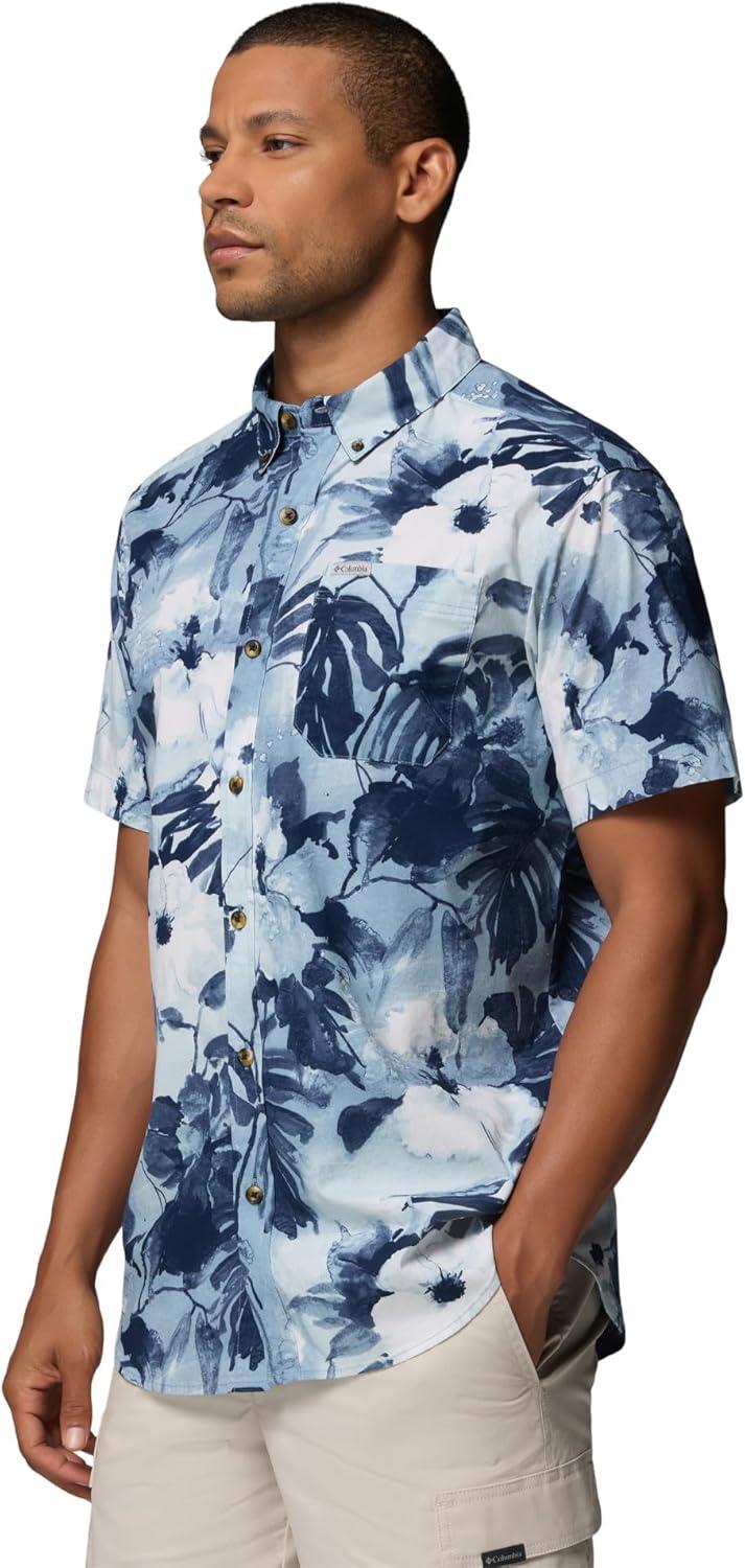 imageColumbia Mens Rapid Rivers Printed Short Sleeve Shirt Comfort StretchCollegiate NavyFlowerblur