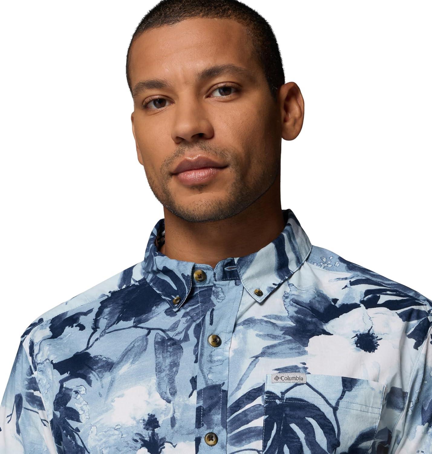 imageColumbia Mens Rapid Rivers Printed Short Sleeve Shirt Comfort StretchCollegiate NavyFlowerblur