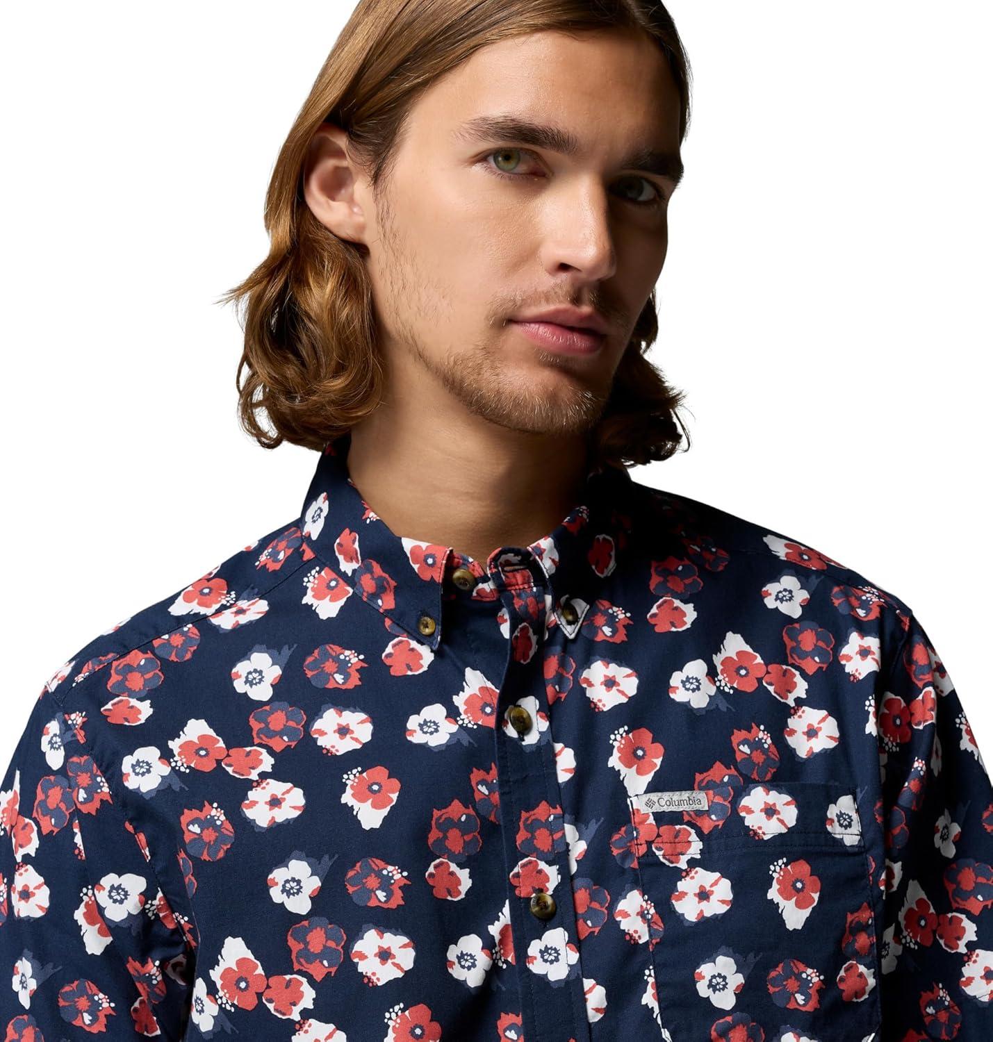 imageColumbia Mens Rapid Rivers Printed Short Sleeve Shirt Comfort StretchCollegiate NavyFloweret