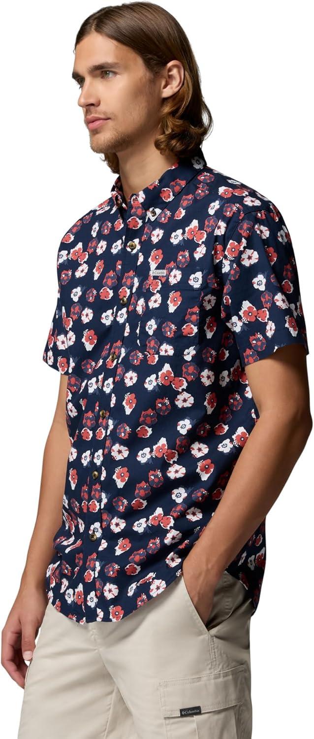 imageColumbia Mens Rapid Rivers Printed Short Sleeve Shirt Comfort StretchCollegiate NavyFloweret