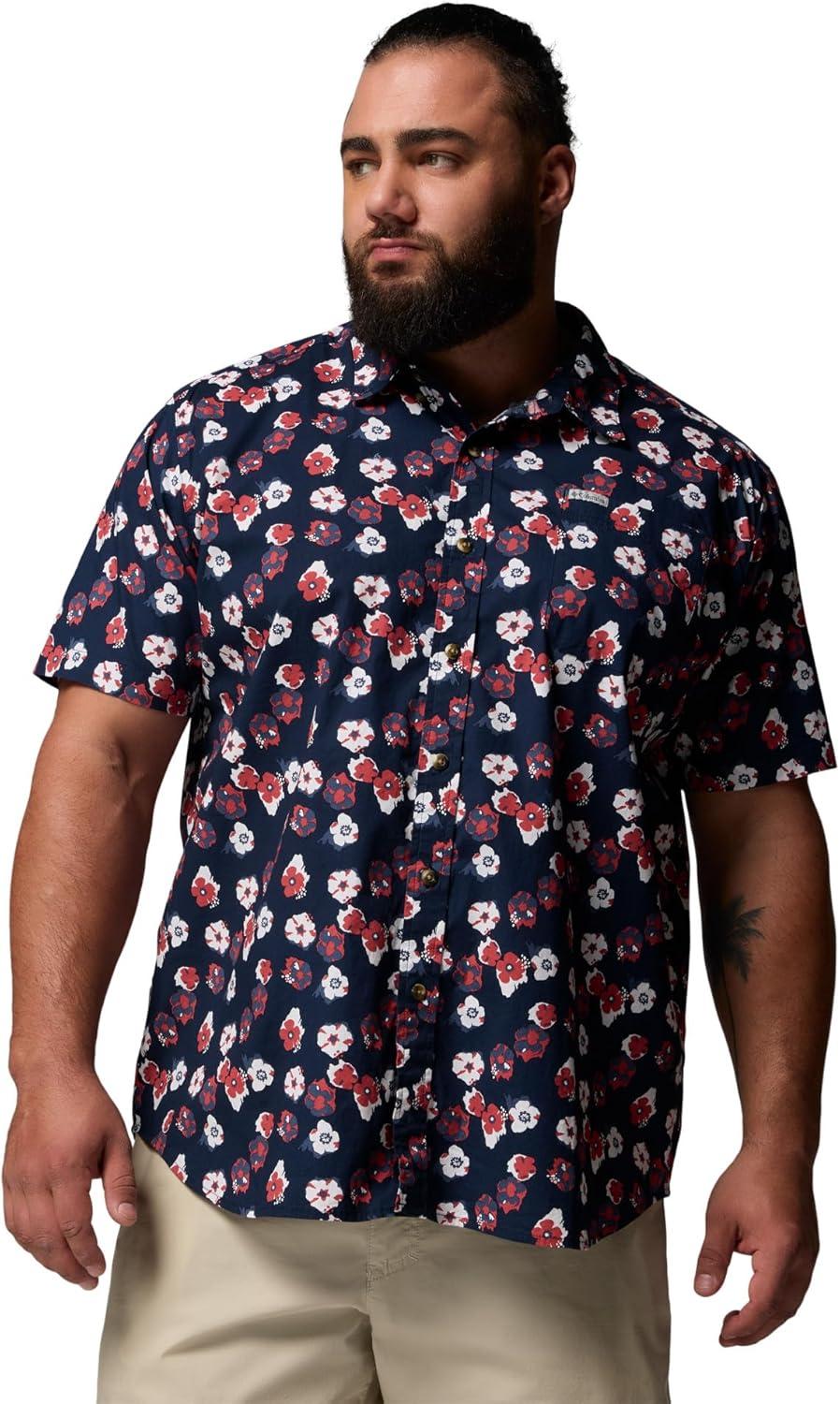 imageColumbia Mens Rapid Rivers Printed Short Sleeve Shirt Comfort StretchCollegiate NavyFloweret