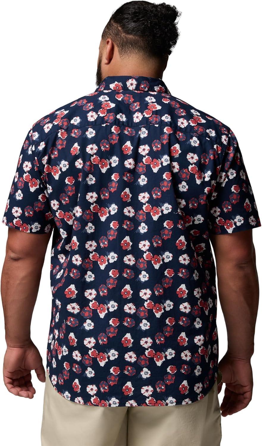 imageColumbia Mens Rapid Rivers Printed Short Sleeve Shirt Comfort StretchCollegiate NavyFloweret