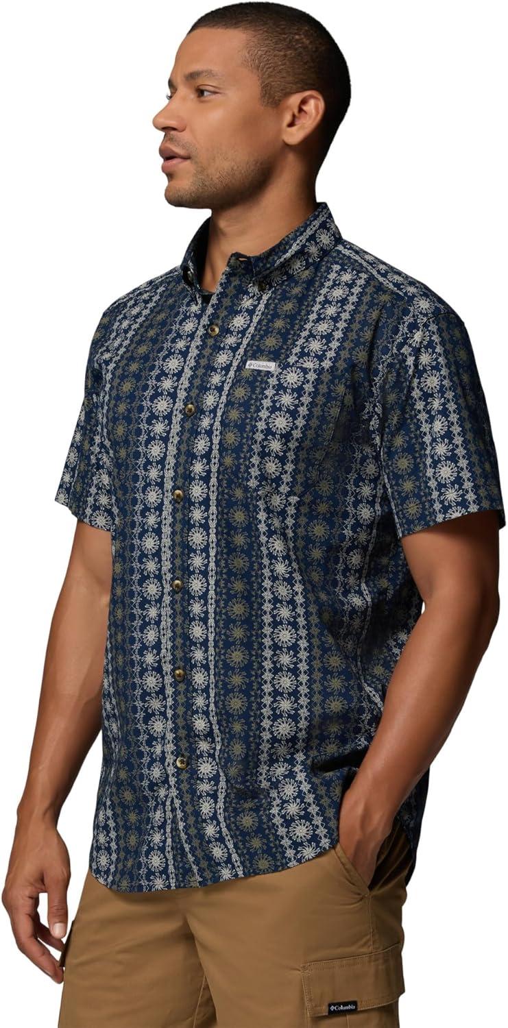 imageColumbia Mens Rapid Rivers Printed Short Sleeve Shirt Comfort StretchCollegiate NavyWildflower