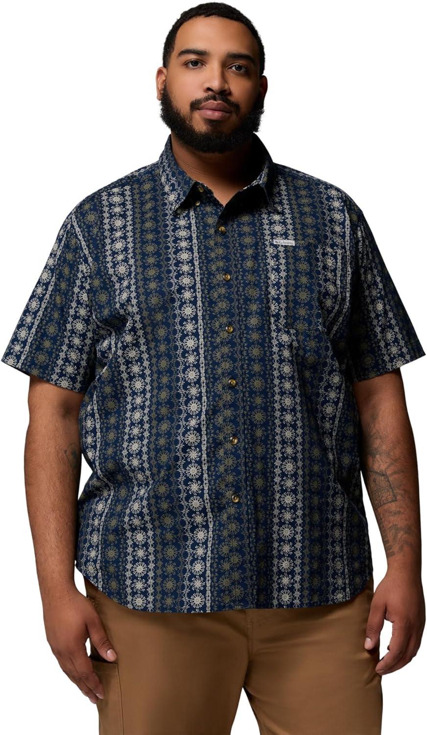 imageColumbia Mens Rapid Rivers Printed Short Sleeve Shirt Comfort StretchCollegiate NavyWildflower