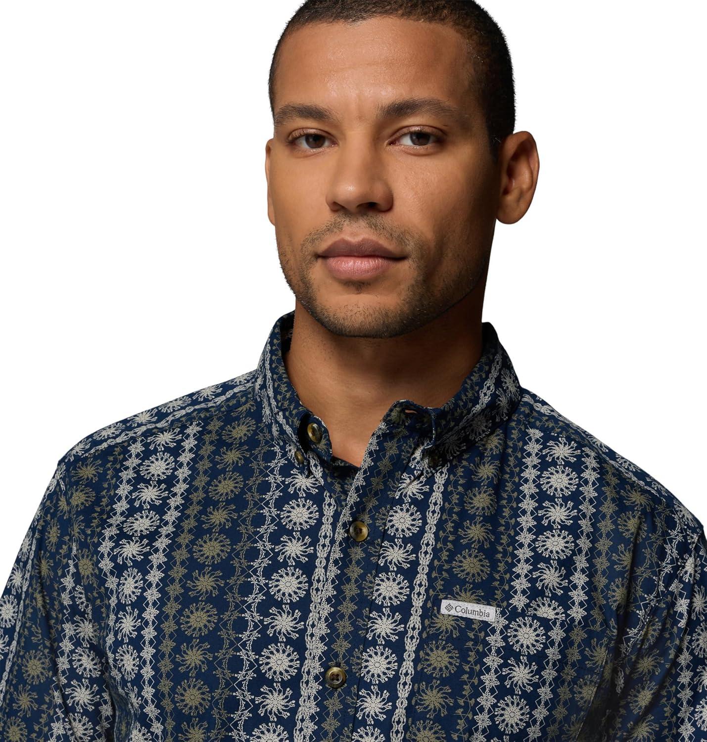 imageColumbia Mens Rapid Rivers Printed Short Sleeve Shirt Comfort StretchCollegiate NavyWildflower