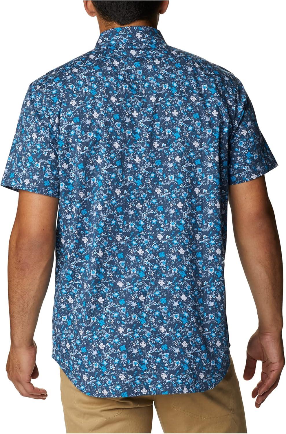 imageColumbia Mens Rapid Rivers Printed Short Sleeve Shirt Comfort StretchDark Mountain Minibiscus