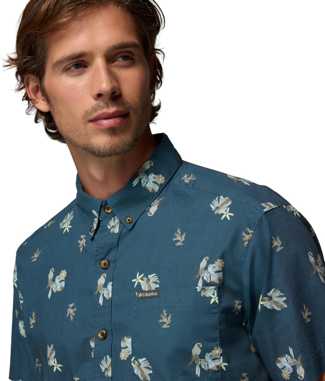 imageColumbia Mens Rapid Rivers Printed Short Sleeve Shirt Comfort StretchEverblueMacaws
