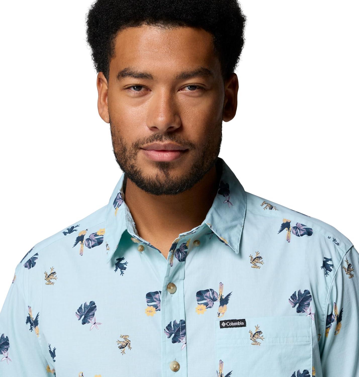 imageColumbia Mens Rapid Rivers Printed Short Sleeve Shirt Comfort StretchMarine LightMacaws