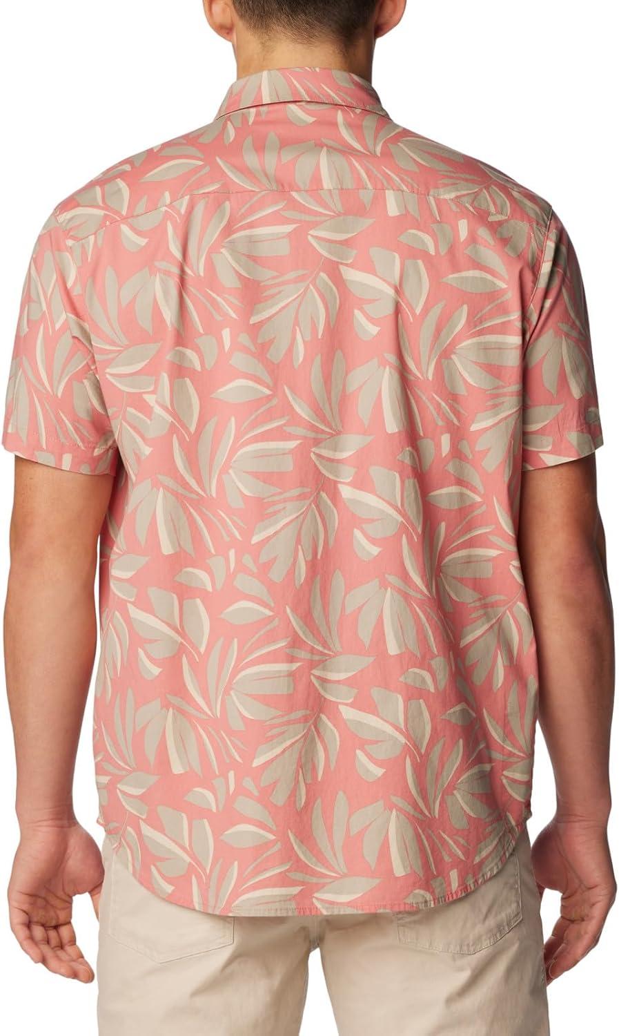 imageColumbia Mens Rapid Rivers Printed Short Sleeve Shirt Comfort StretchPink Agave Areca