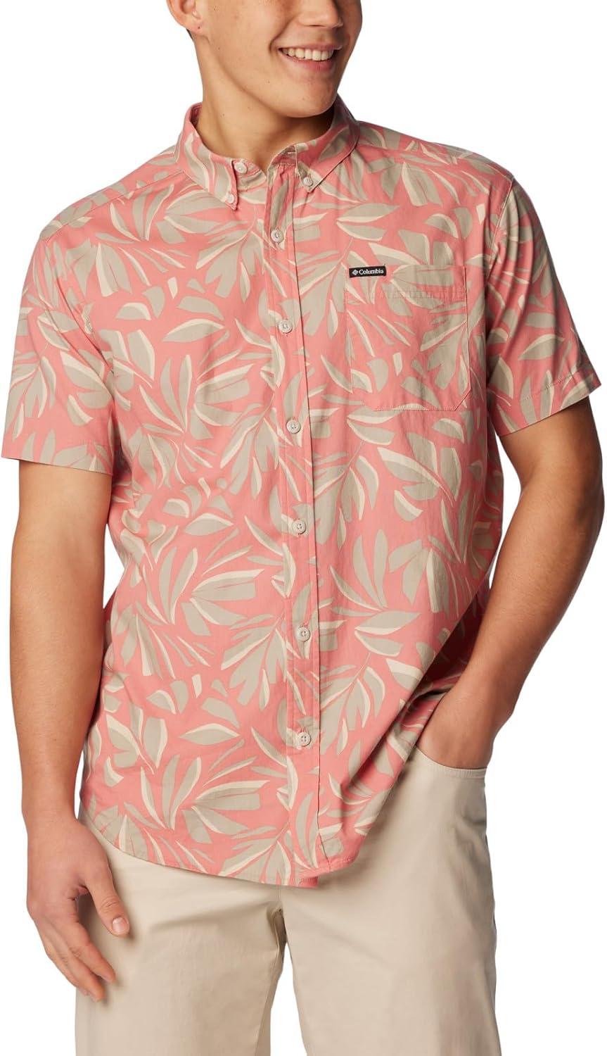 imageColumbia Mens Rapid Rivers Printed Short Sleeve Shirt Comfort StretchPink Agave Areca