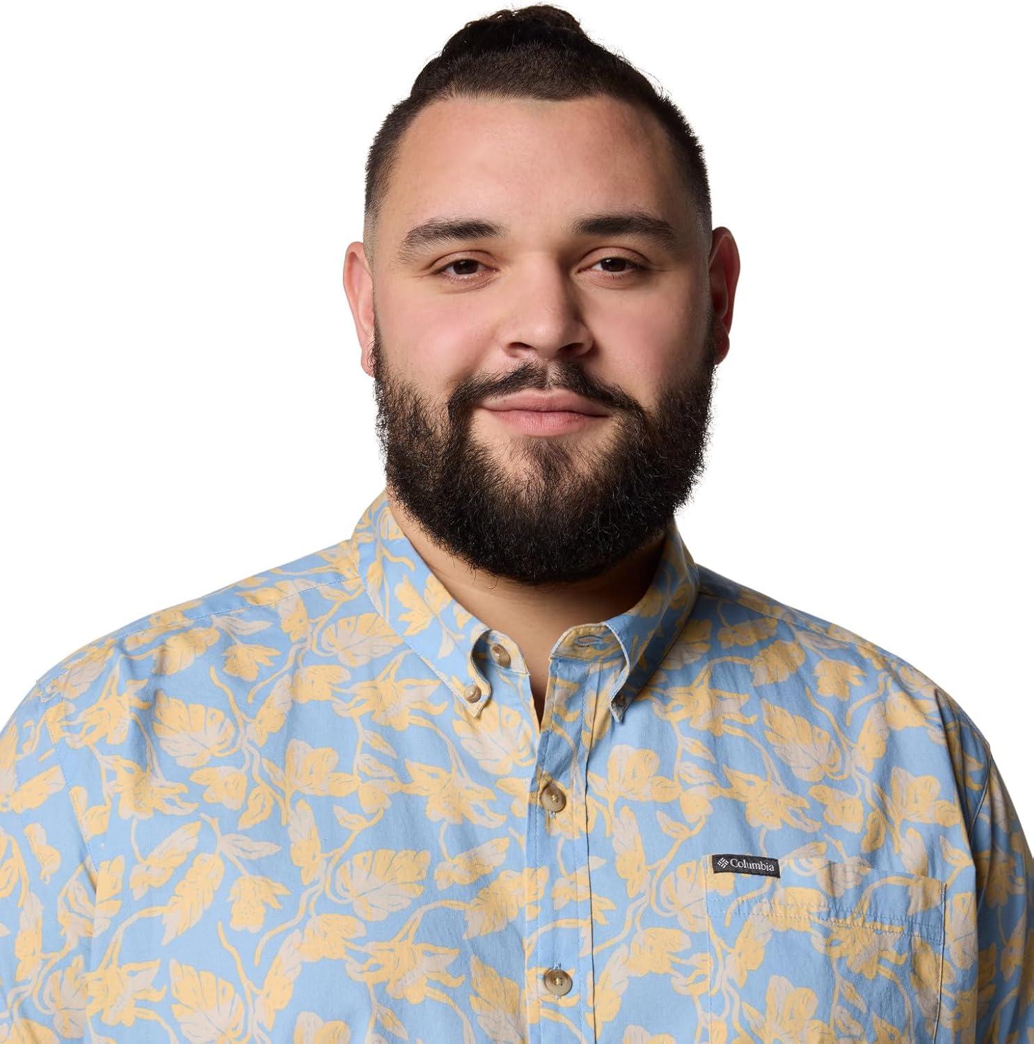 imageColumbia Mens Rapid Rivers Printed Short Sleeve Shirt Comfort StretchRipple Blue Vined