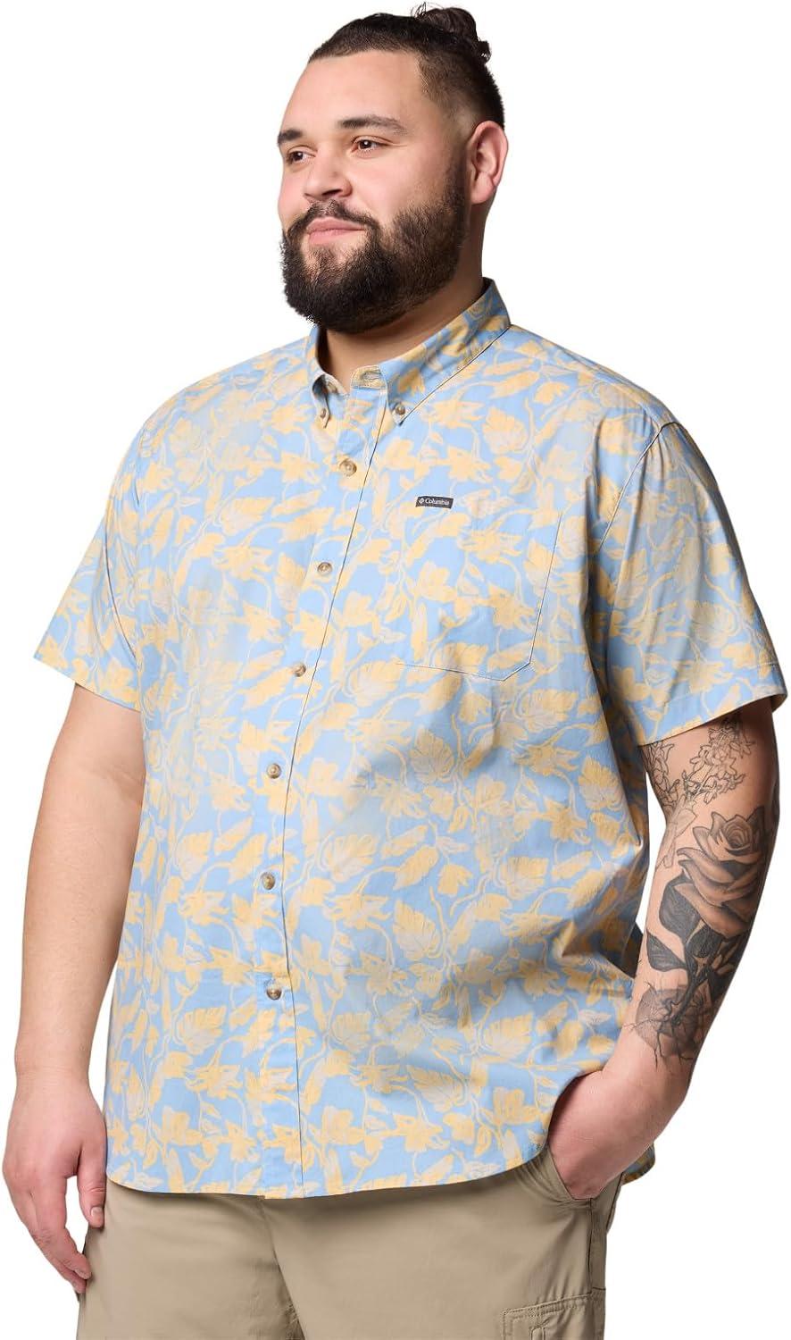 imageColumbia Mens Rapid Rivers Printed Short Sleeve Shirt Comfort StretchRipple Blue Vined