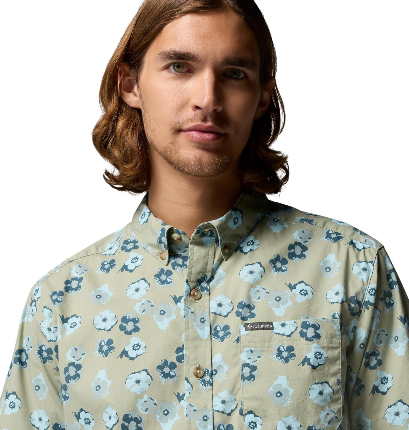 imageColumbia Mens Rapid Rivers Printed Short Sleeve Shirt Comfort StretchSafariFloweret