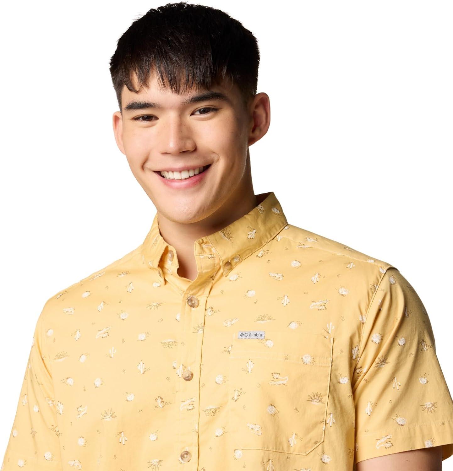 imageColumbia Mens Rapid Rivers Printed Short Sleeve Shirt Comfort StretchSand Dune Deserted