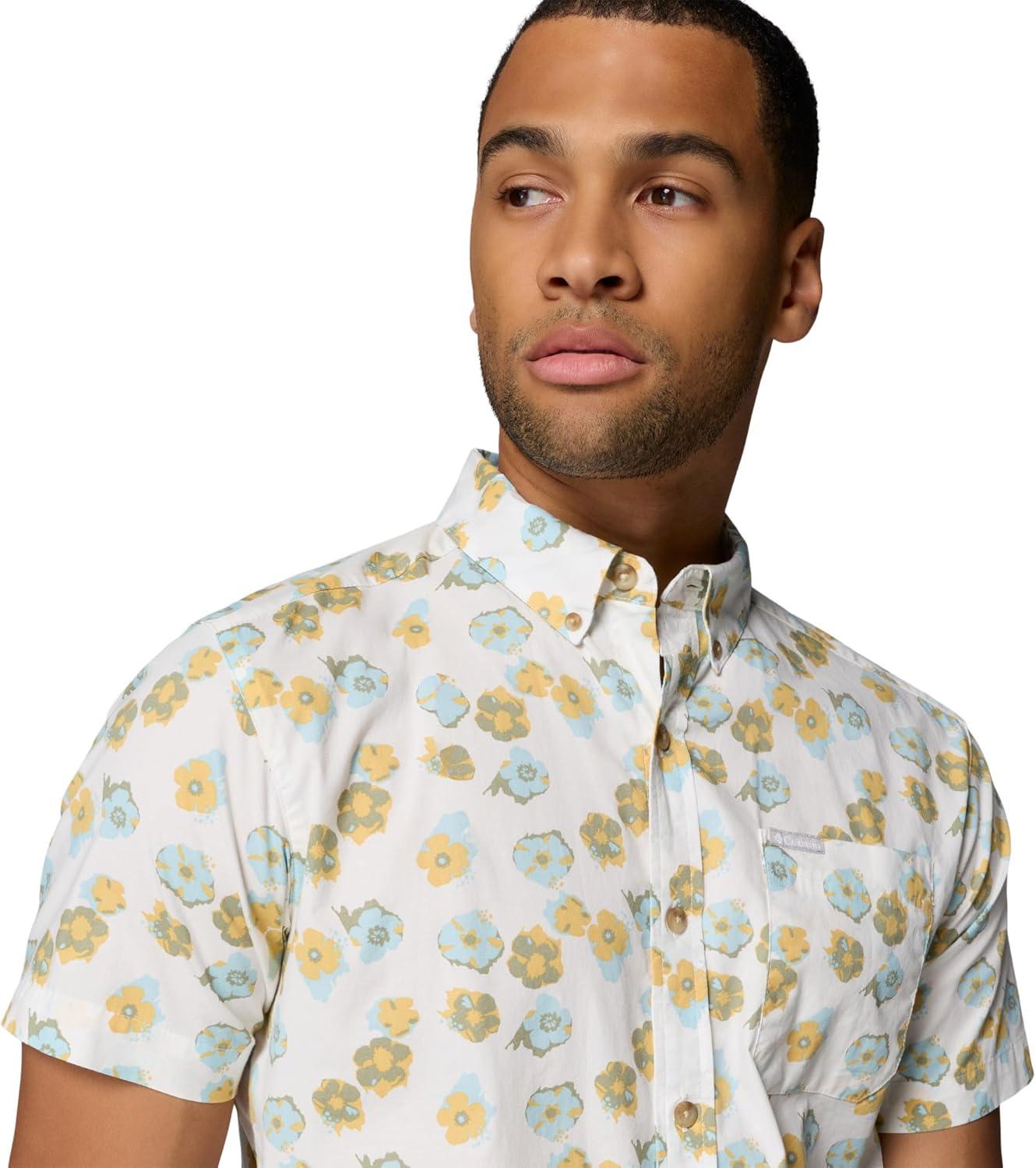 imageColumbia Mens Rapid Rivers Printed Short Sleeve Shirt Comfort StretchSea SaltFloweret