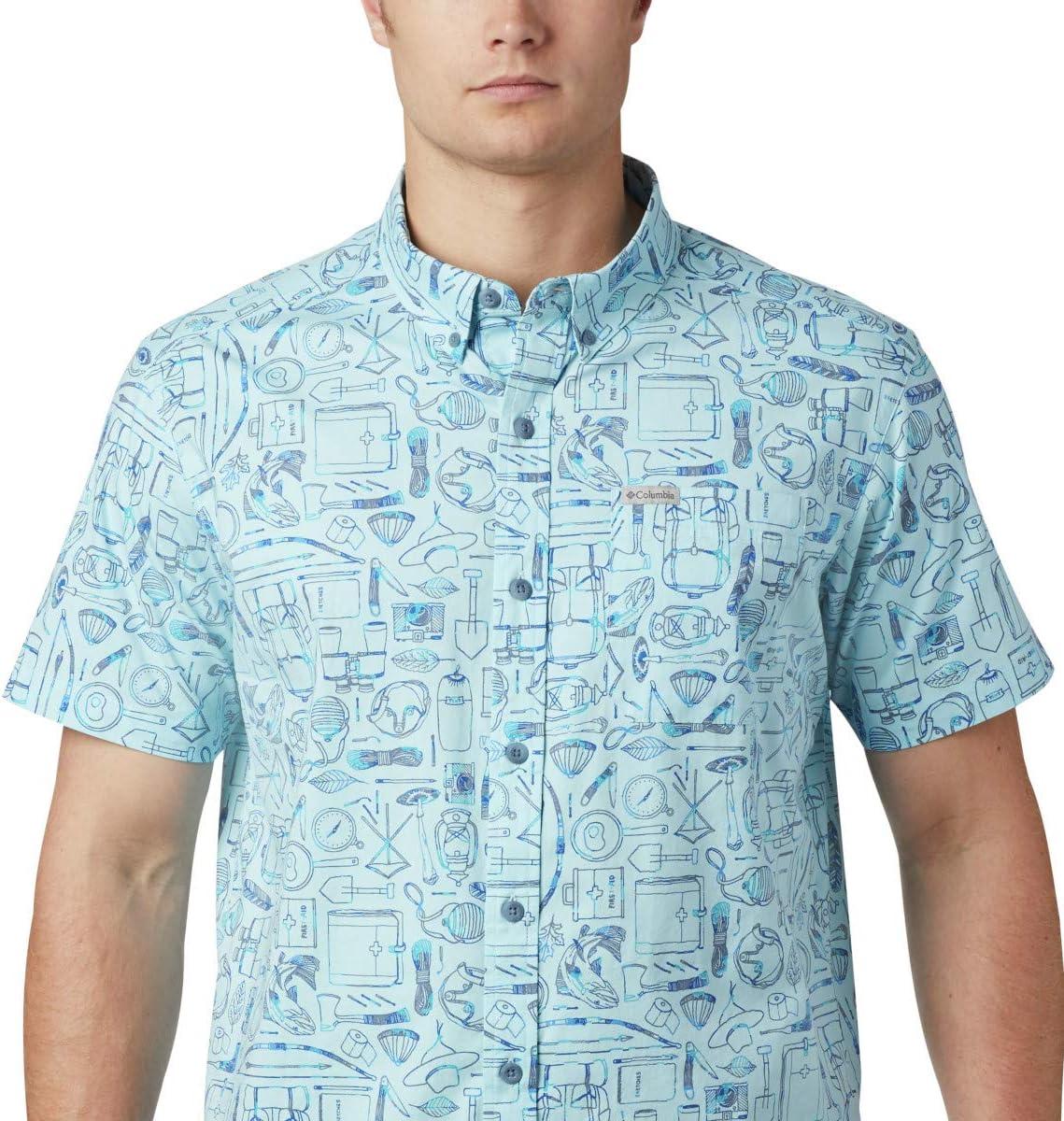 imageColumbia Mens Rapid Rivers Printed Short Sleeve Shirt Comfort StretchSky Blue Camp Supplies Print