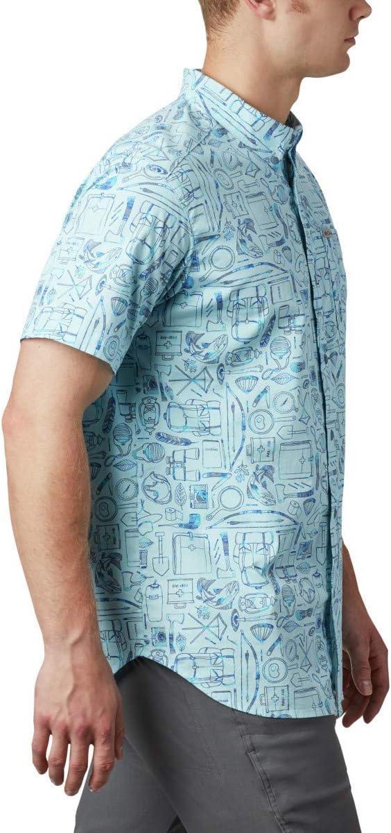 imageColumbia Mens Rapid Rivers Printed Short Sleeve Shirt Comfort StretchSky Blue Camp Supplies Print