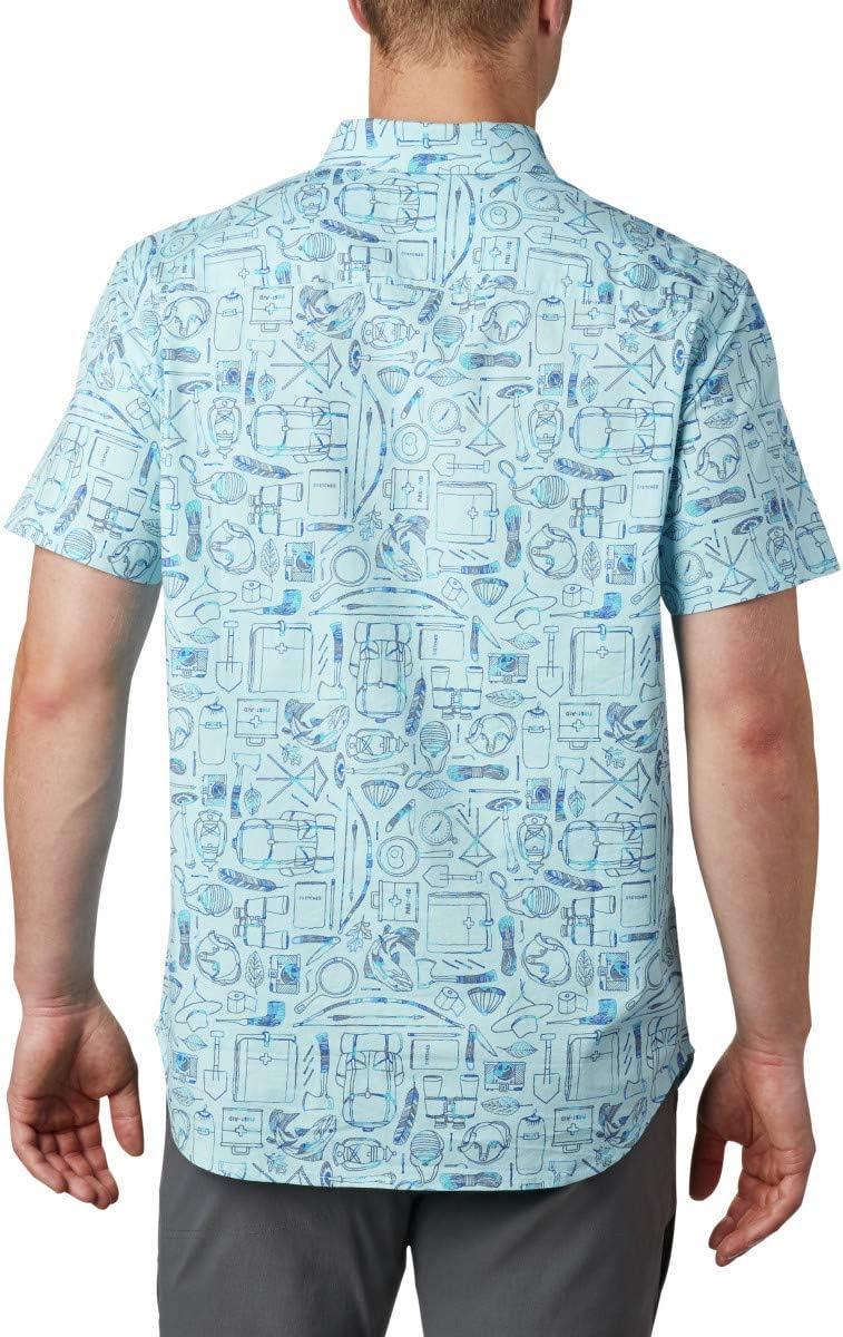 imageColumbia Mens Rapid Rivers Printed Short Sleeve Shirt Comfort StretchSky Blue Camp Supplies Print