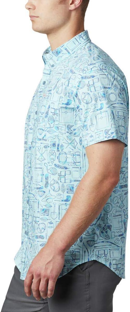 imageColumbia Mens Rapid Rivers Printed Short Sleeve Shirt Comfort StretchSky Blue Camp Supplies Print
