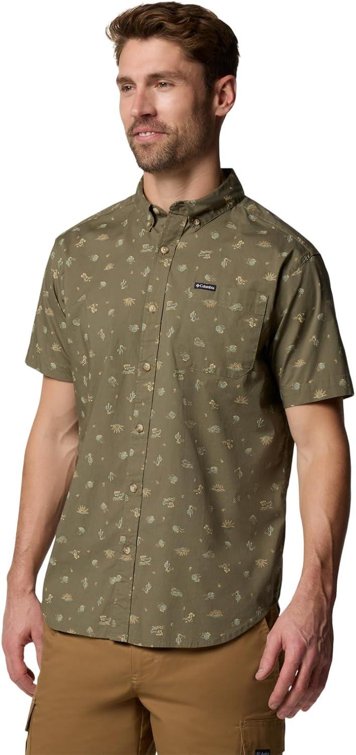 imageColumbia Mens Rapid Rivers Printed Short Sleeve Shirt Comfort StretchStone Green Deserted