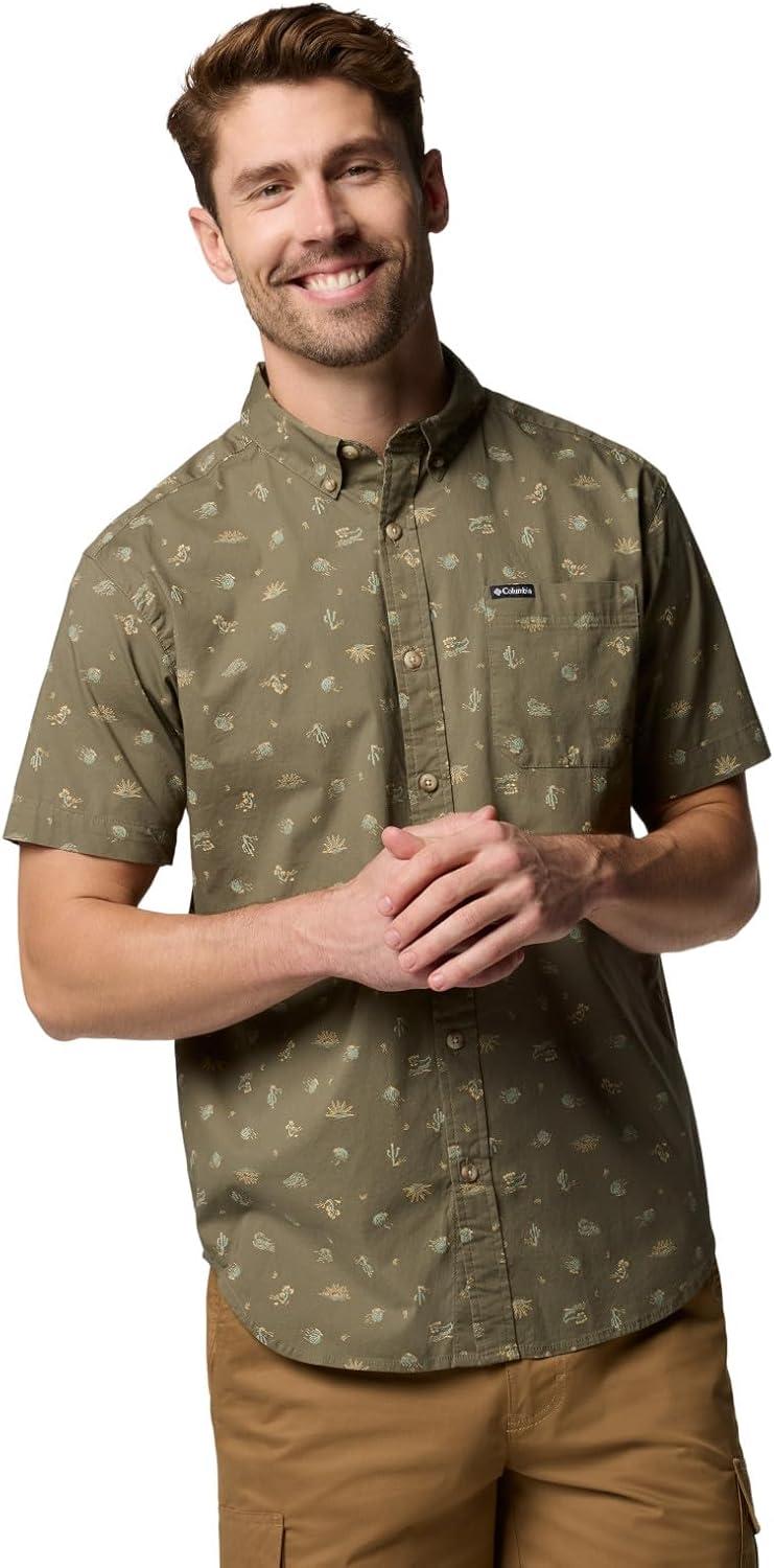 imageColumbia Mens Rapid Rivers Printed Short Sleeve Shirt Comfort StretchStone Green Deserted