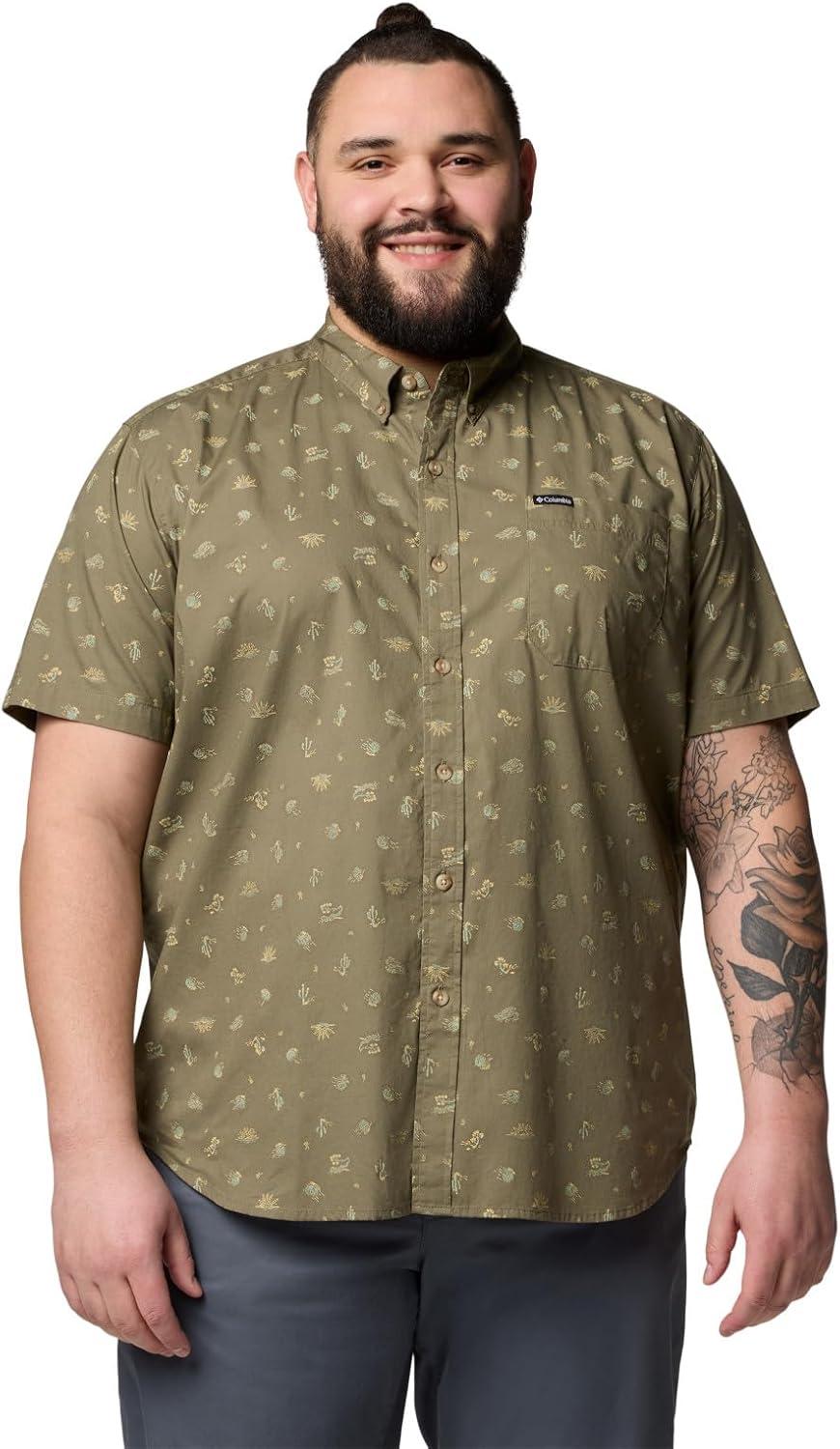 imageColumbia Mens Rapid Rivers Printed Short Sleeve Shirt Comfort StretchStone Green Deserted