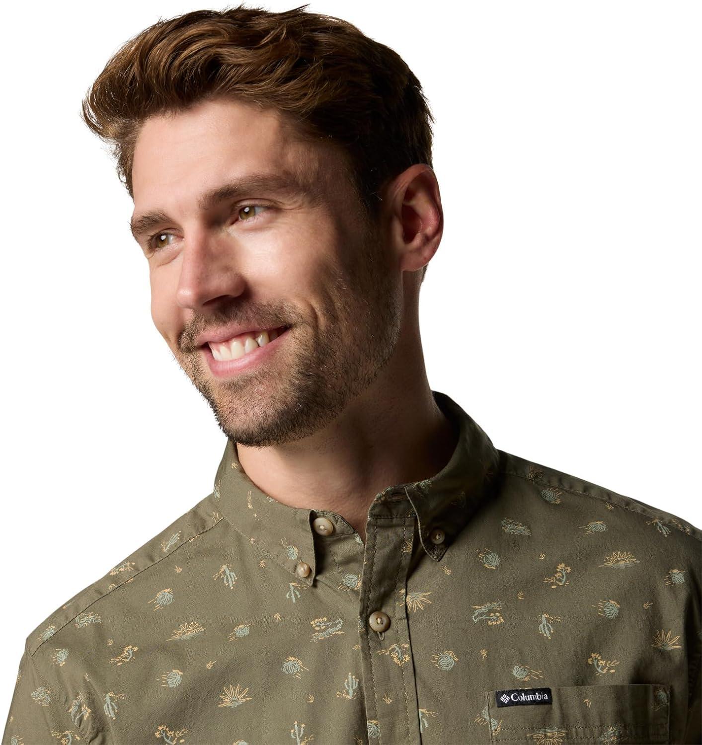 imageColumbia Mens Rapid Rivers Printed Short Sleeve Shirt Comfort StretchStone Green Deserted