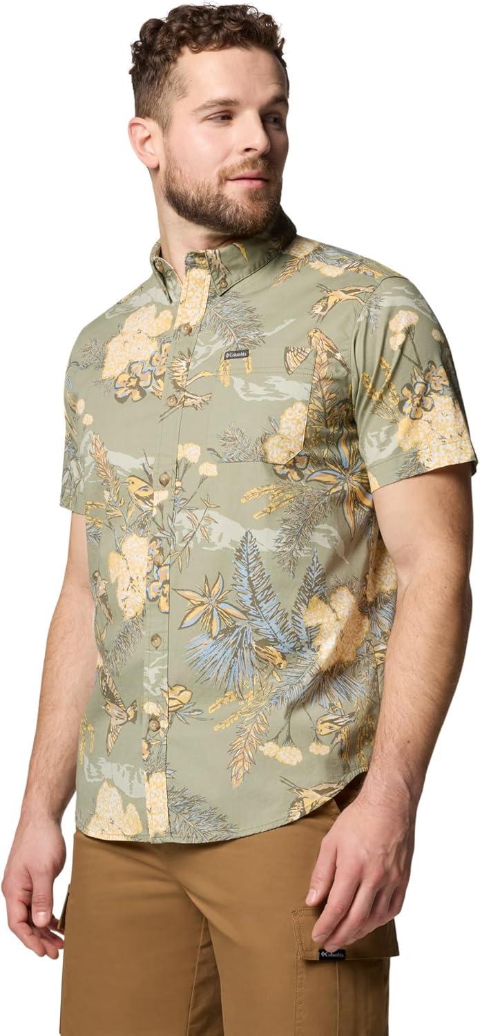 imageColumbia Mens Rapid Rivers Printed Short Sleeve Shirt Comfort StretchStone Green Outbacked