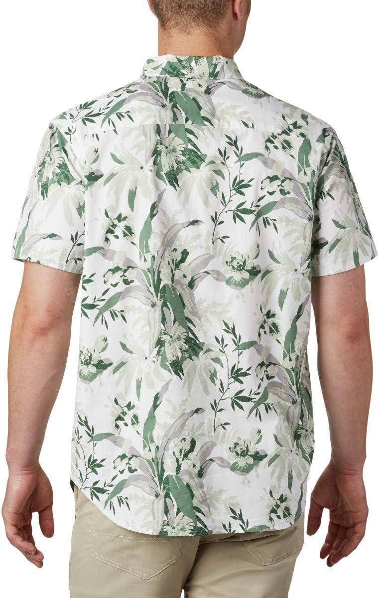 imageColumbia Mens Rapid Rivers Printed Short Sleeve Shirt Comfort StretchThyme Green Magnolia Floral Print