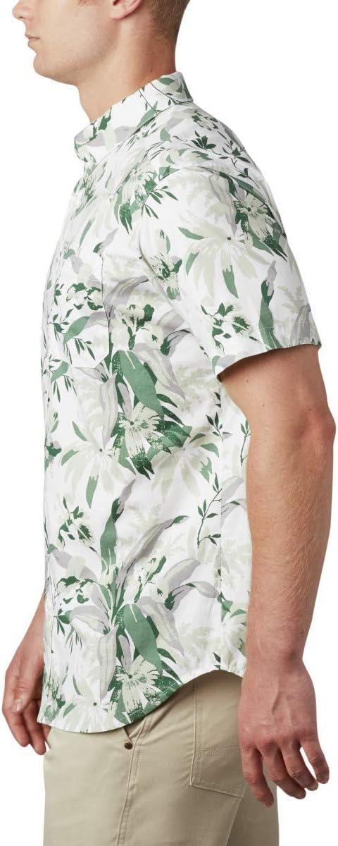 imageColumbia Mens Rapid Rivers Printed Short Sleeve Shirt Comfort StretchThyme Green Magnolia Floral Print