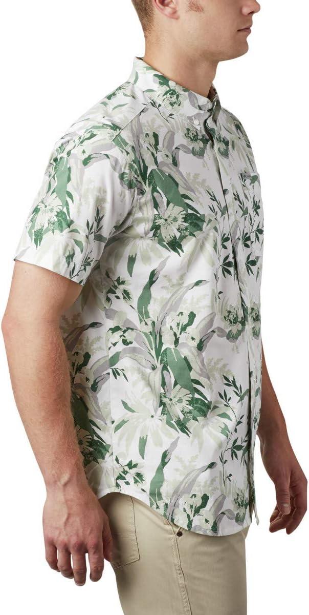 imageColumbia Mens Rapid Rivers Printed Short Sleeve Shirt Comfort StretchThyme Green Magnolia Floral Print