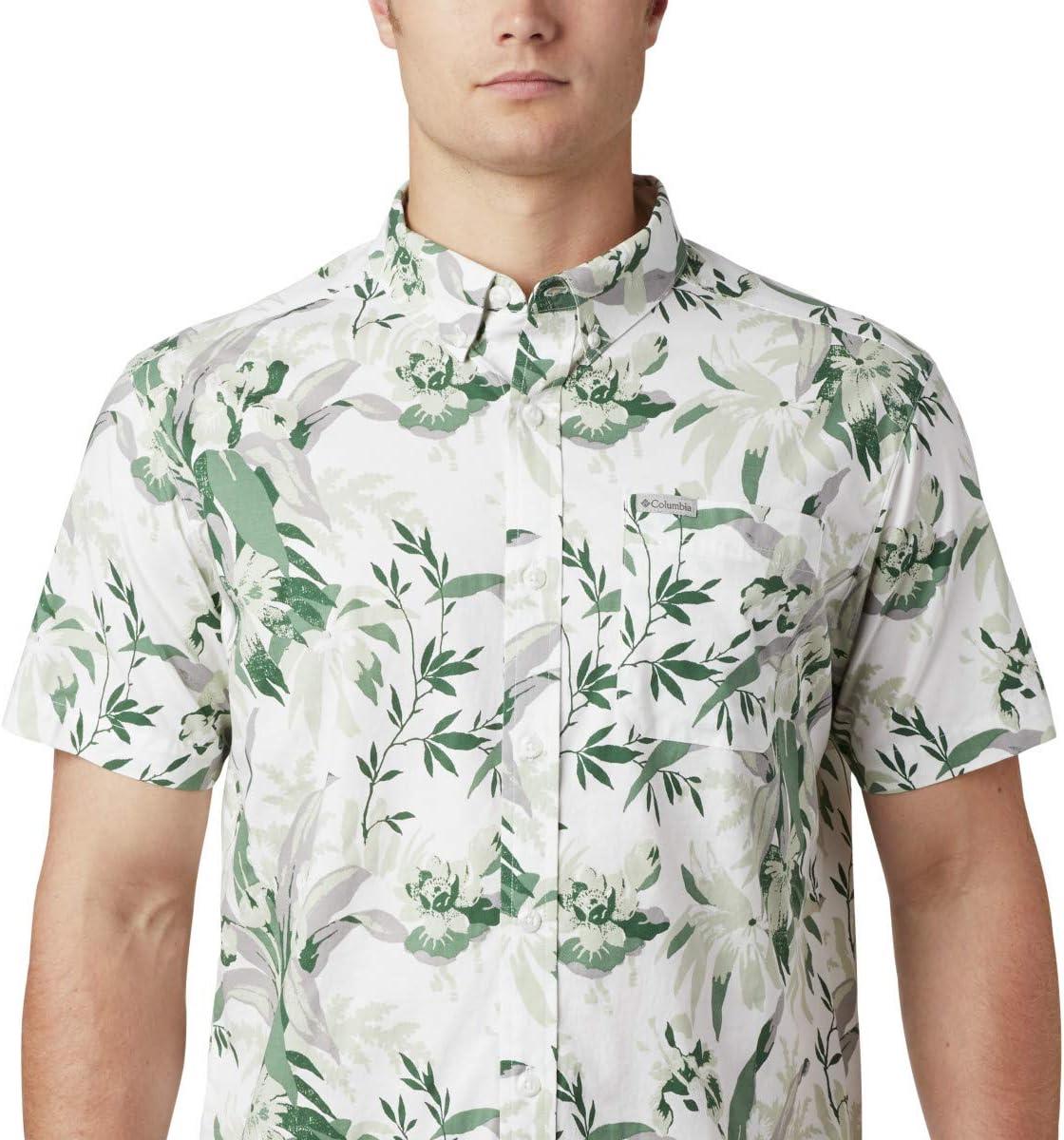 imageColumbia Mens Rapid Rivers Printed Short Sleeve Shirt Comfort StretchThyme Green Magnolia Floral Print