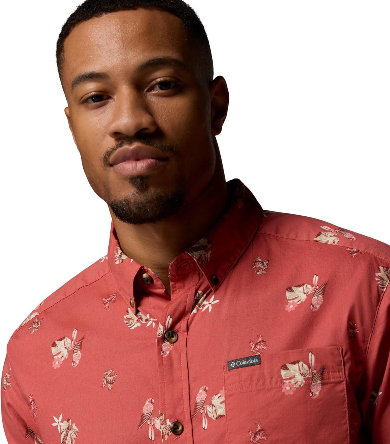 imageColumbia Mens Rapid Rivers Printed Short Sleeve Shirt Comfort StretchWashed RedMacaws