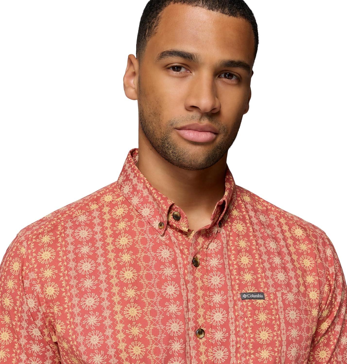imageColumbia Mens Rapid Rivers Printed Short Sleeve Shirt Comfort StretchWashed RedWildflower