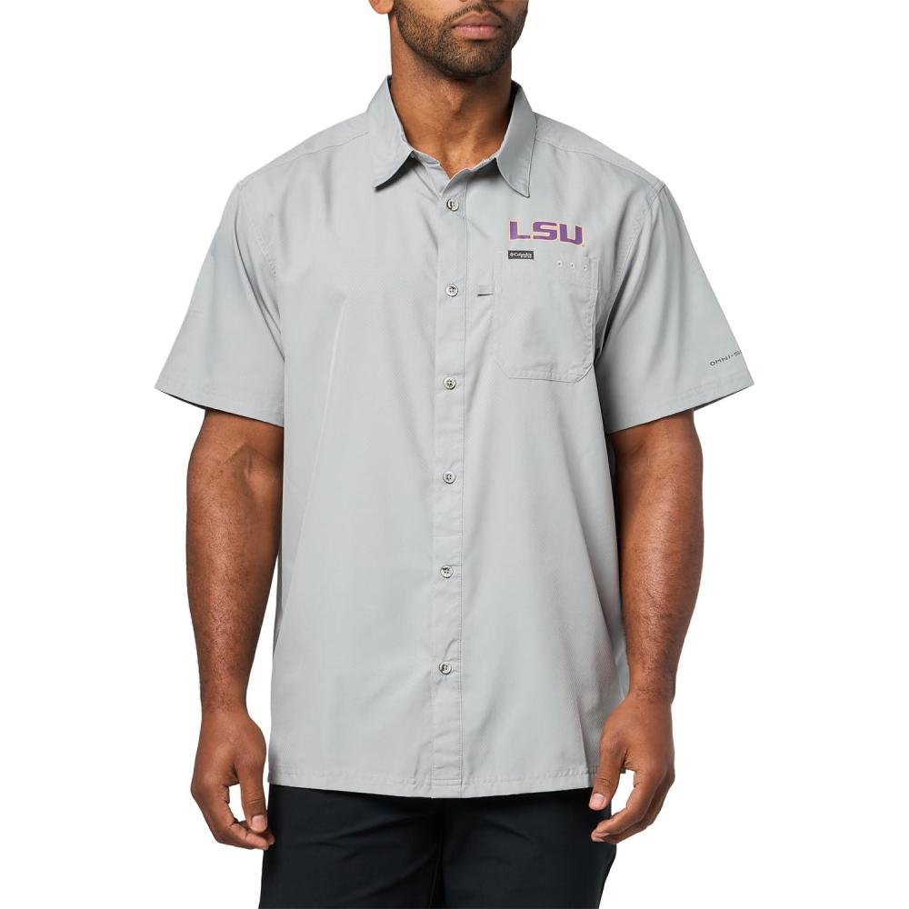 imageColumbia Mens Collegiate Slack Tide Camp ShirtLsu Columbia Grey