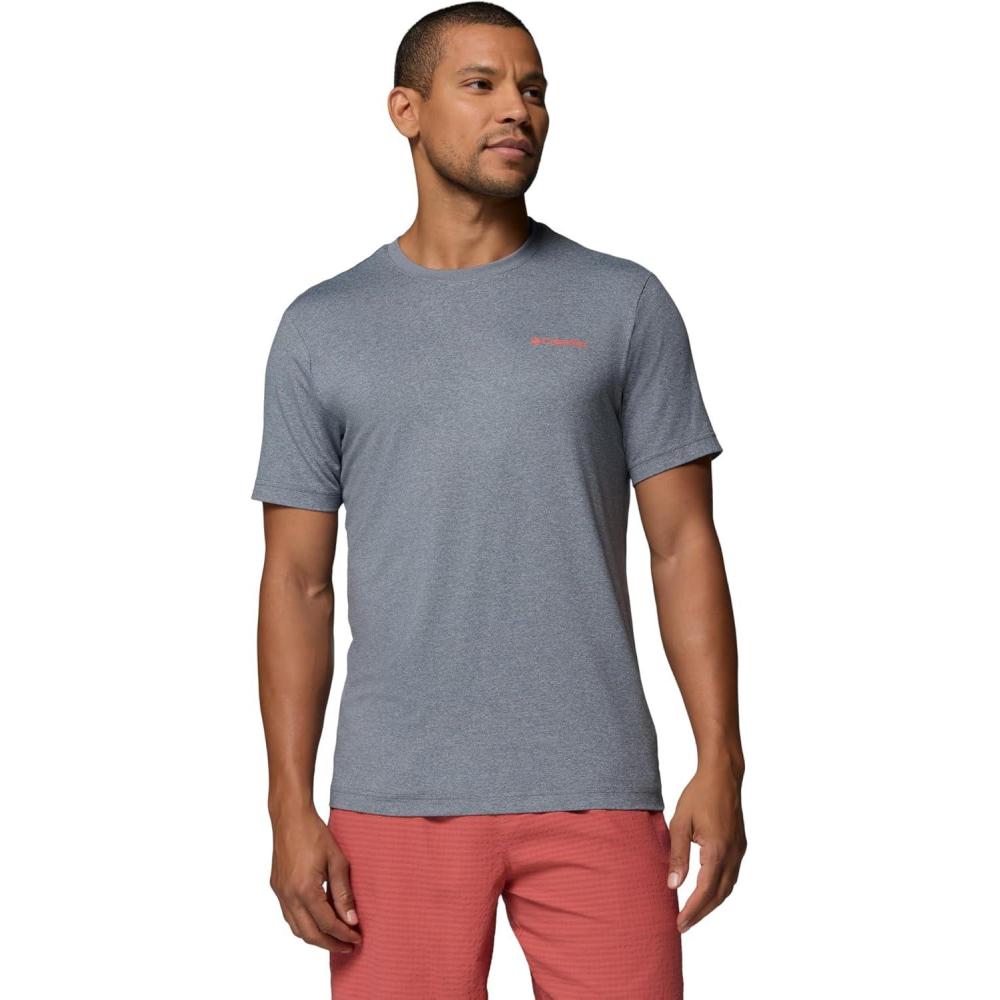 imageColumbia Mens Parsons Point Short Sleeve Back Graphic TeeCity Grey HeatherLinear Peaks