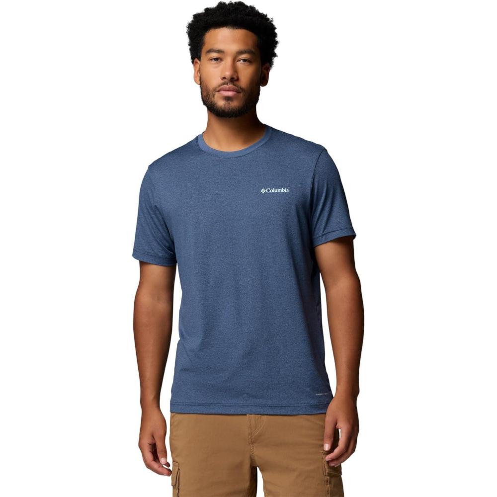 imageColumbia Mens Parsons Point Short Sleeve Back Graphic TeeCollegiate Navy HeatherLinear Peaks