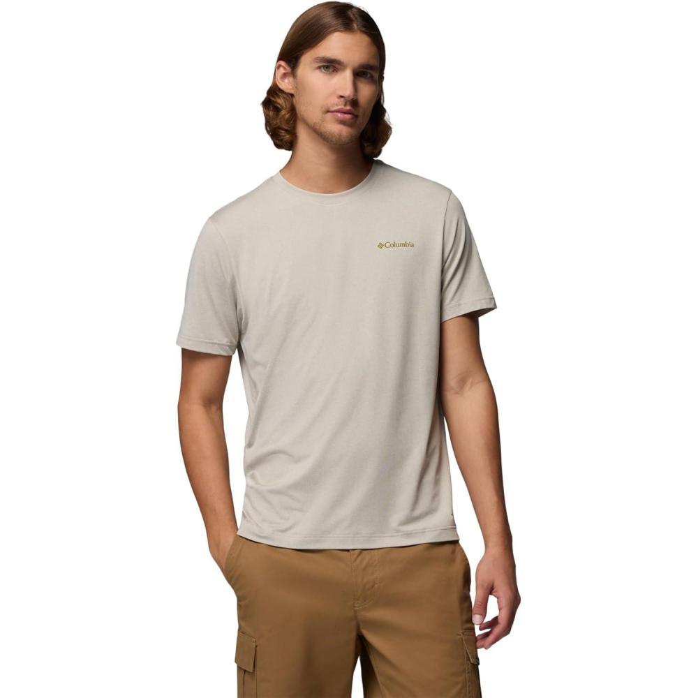 imageColumbia Mens Parsons Point Short Sleeve Back Graphic TeeDark Stone HeatherLinear Peaks