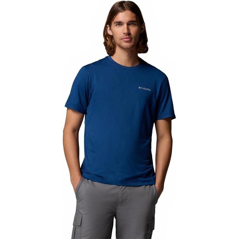 imageColumbia Mens Parsons Point Short Sleeve Back Graphic TeeMountain Blue HeatherAthletic Gem Badg