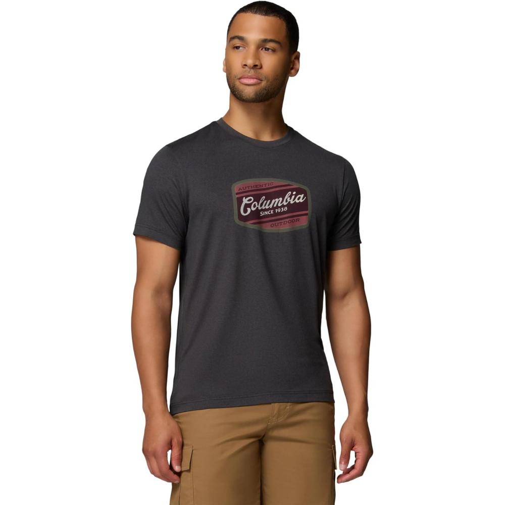 imageColumbia Mens Parsons Point Short Sleeve Graphic TeeBlack HeatherBadge Label
