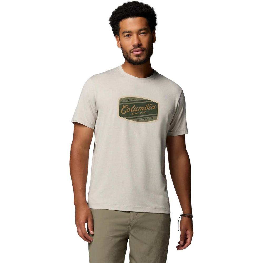 imageColumbia Mens Parsons Point Short Sleeve Graphic TeeDark Stone HeatherBadge Label