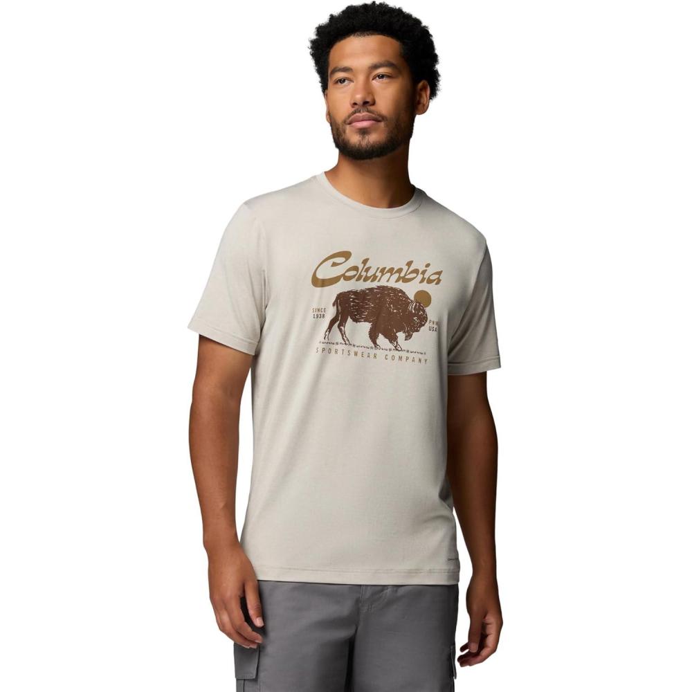 imageColumbia Mens Parsons Point Short Sleeve Graphic TeeDark Stone HeatherRetro Roamer