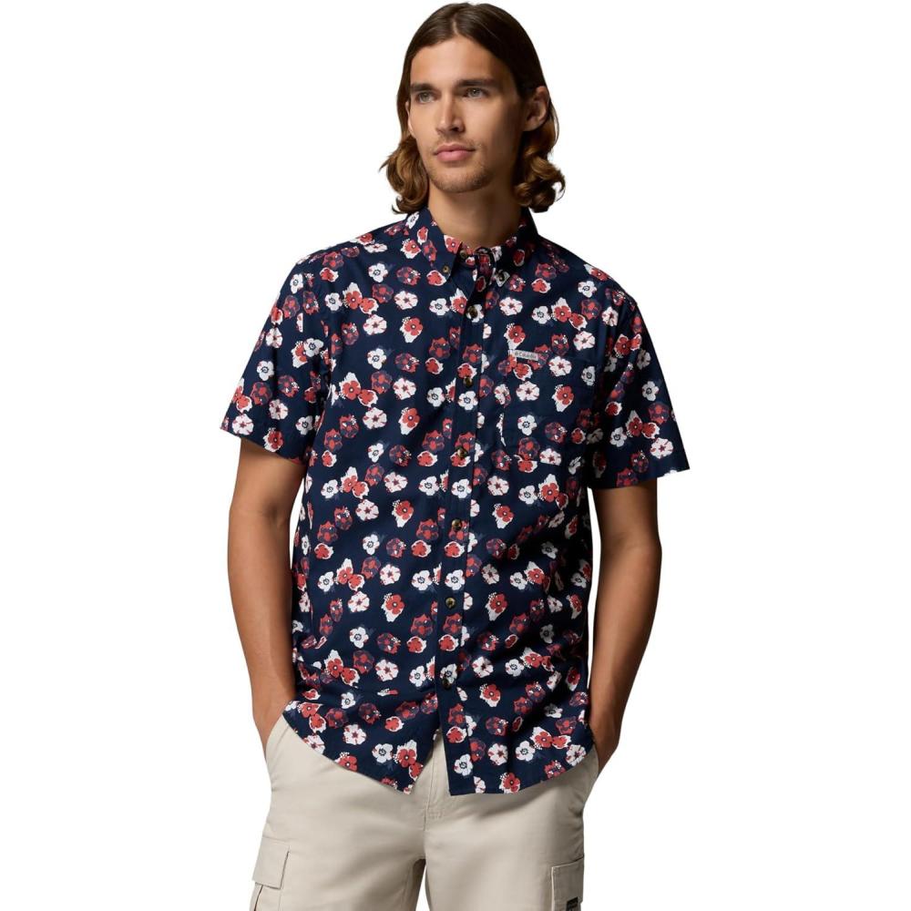 imageColumbia Mens Rapid Rivers Printed Short Sleeve Shirt Comfort StretchCollegiate NavyFloweret