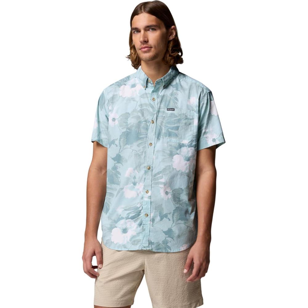 imageColumbia Mens Rapid Rivers Printed Short Sleeve Shirt Comfort StretchCrushed BlueFlowerblur