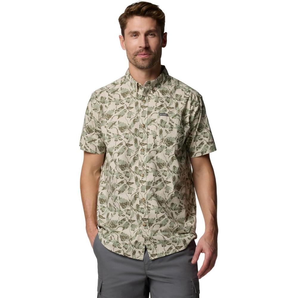 imageColumbia Mens Rapid Rivers Printed Short Sleeve Shirt Comfort StretchDark Stone Vined