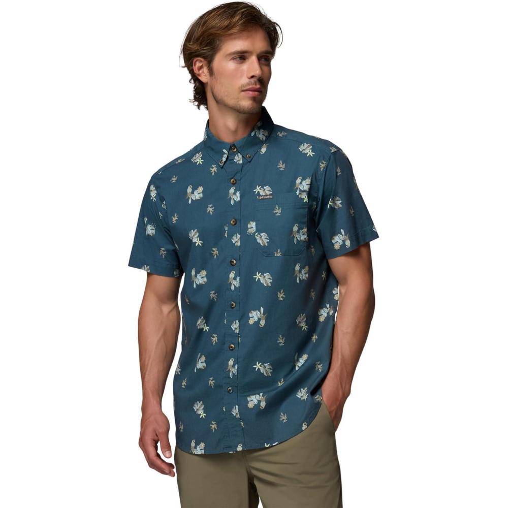 imageColumbia Mens Rapid Rivers Printed Short Sleeve Shirt Comfort StretchEverblueMacaws