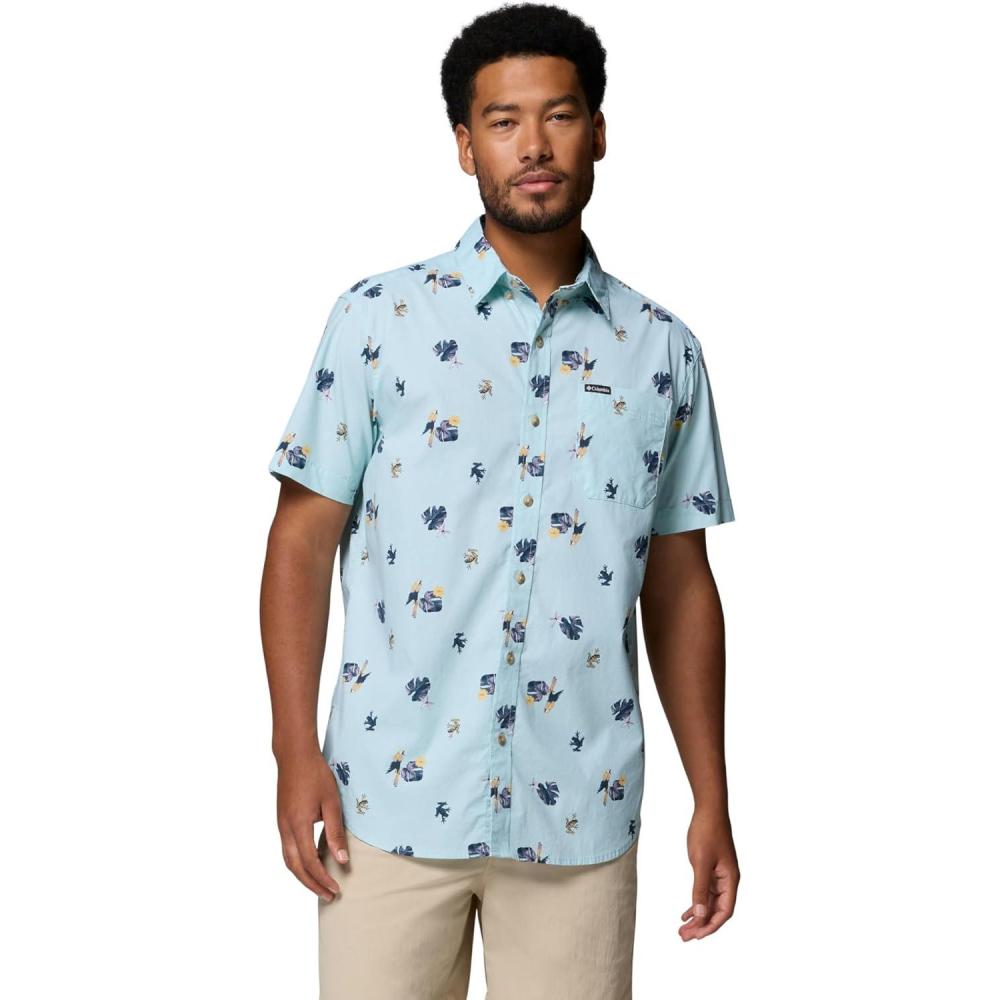 imageColumbia Mens Rapid Rivers Printed Short Sleeve Shirt Comfort StretchMarine LightMacaws