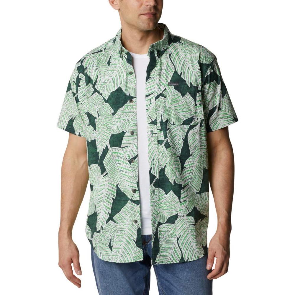 imageColumbia Mens Rapid Rivers Printed Short Sleeve Shirt Comfort StretchRain Forest Its Bananas Print