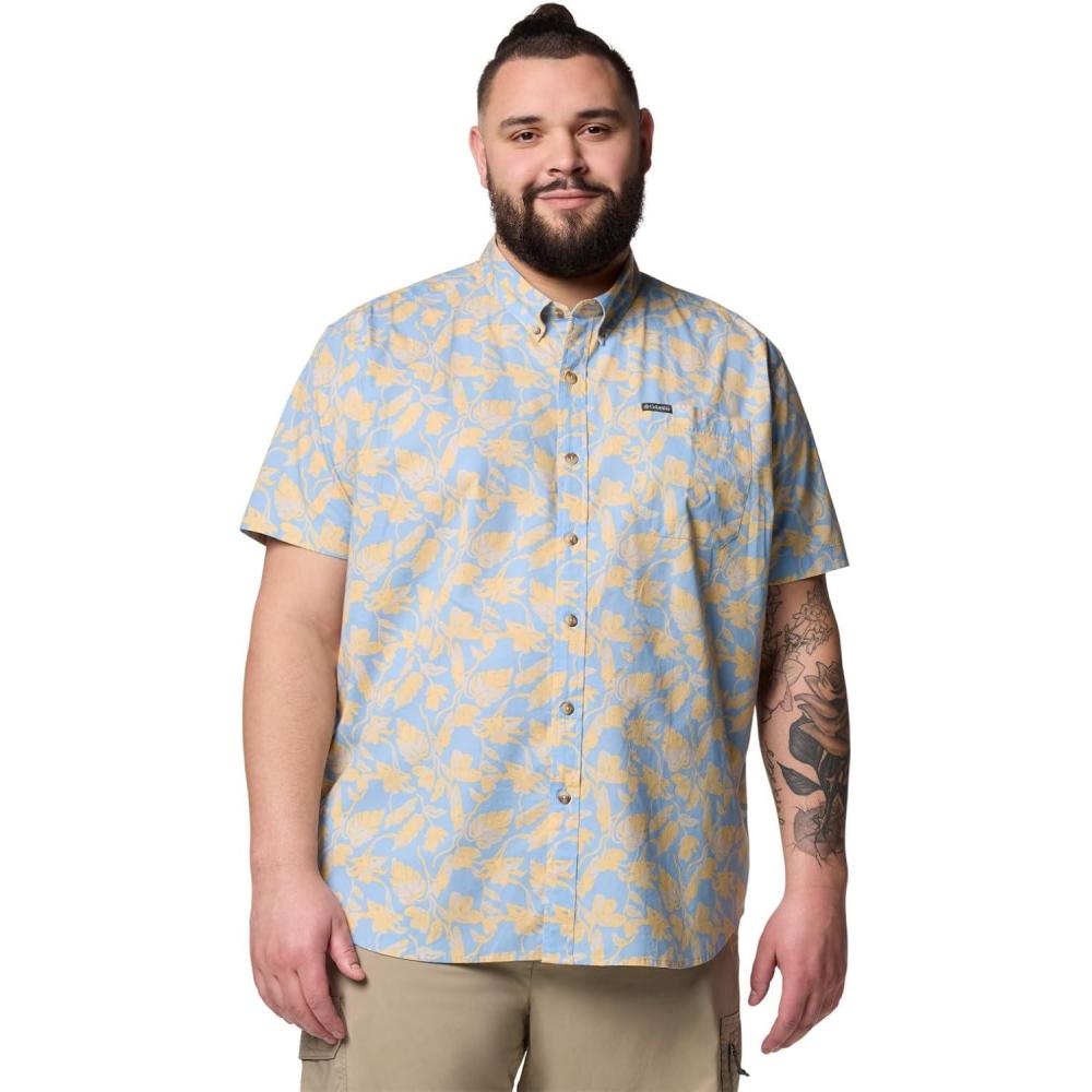 imageColumbia Mens Rapid Rivers Printed Short Sleeve Shirt Comfort StretchRipple Blue Vined