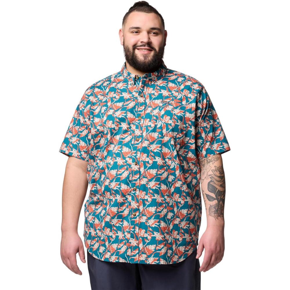imageColumbia Mens Rapid Rivers Printed Short Sleeve Shirt Comfort StretchRiver Blue Vined